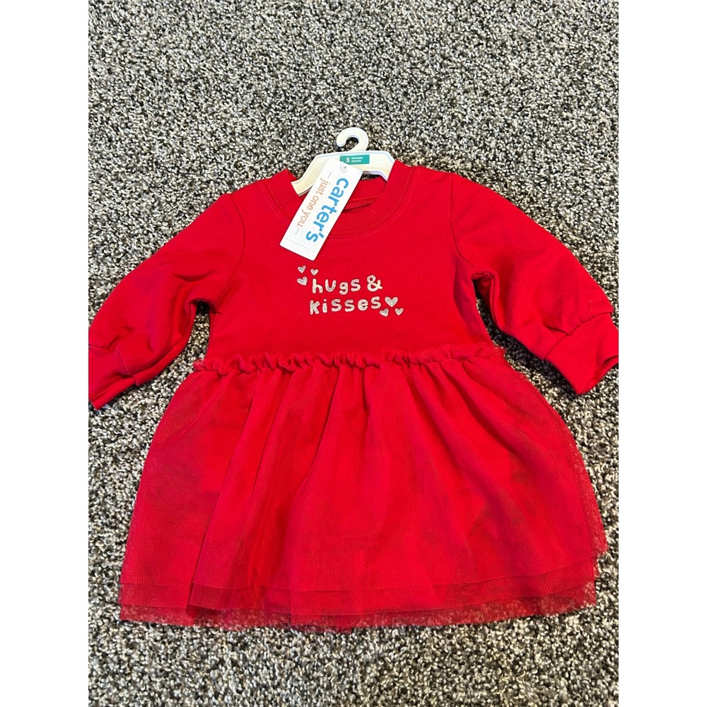 Kk29 Carters‎ Just One You Red Dress Hugs Kisses Hearts Valentine's Day 3 Months